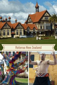 Scenes from Rotorua NZ - museum, tree and Maori dancer