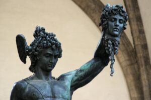Close-up of the famous Perseus sculpture by Benvenuto Cellini in Florence, Italy.